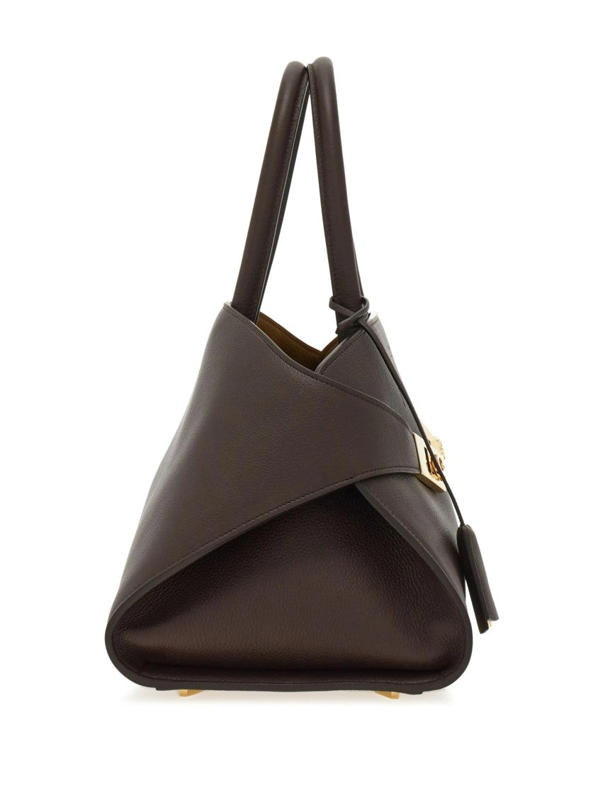 Salvatore Ferragamo Structured Smooth Leather Shoulder Bag With Gold-Tone Hardware