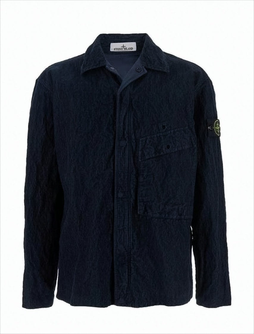 Stone Island Textured Blue Casual Jacket With Classic Collar