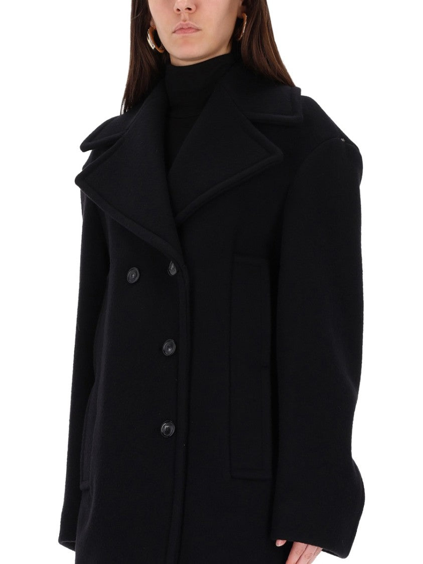 Sportmax Double-Breasted Virgin Wool Coat