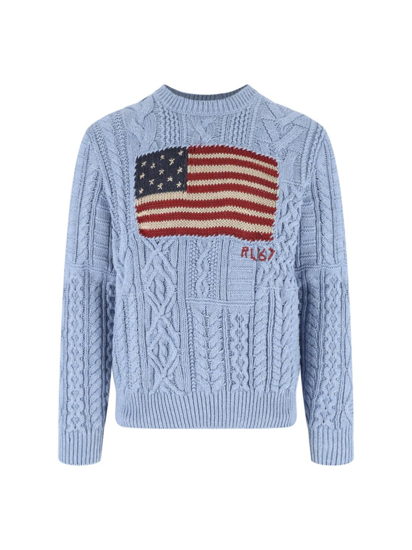 Polo Ralph Lauren Blue American Flag Cable Knit Sweater