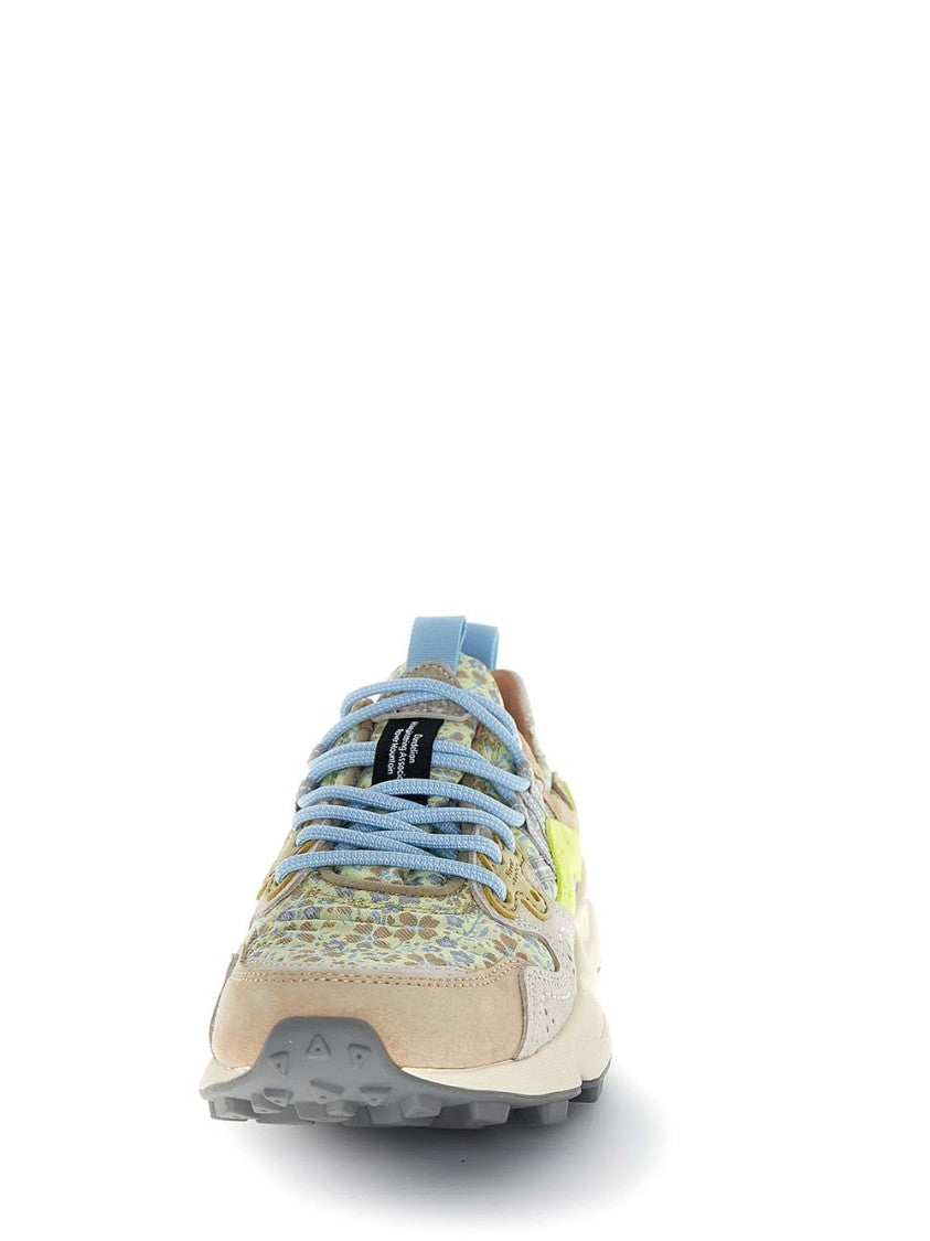 Flower Mountain Floral-Patterned Sneakers With Suede Overlays And Chunky Sole