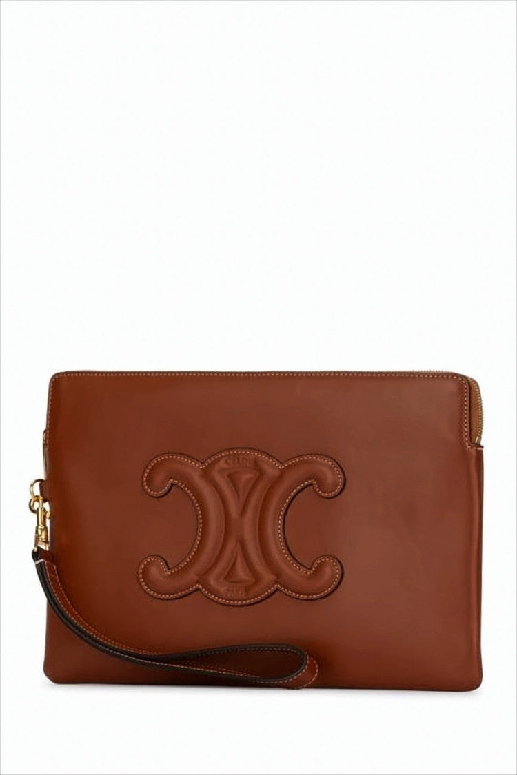 Celine Rectangular Calf Leather Clutch With Embossed Logo