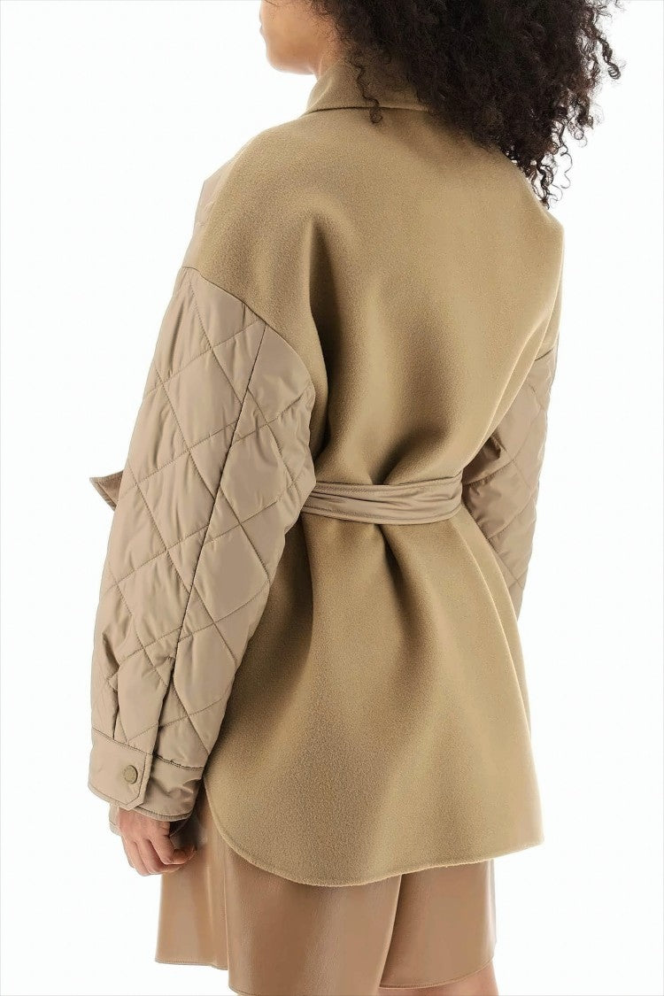 Max Mara Diamond Quilted Belted Padded Coat In Neutral