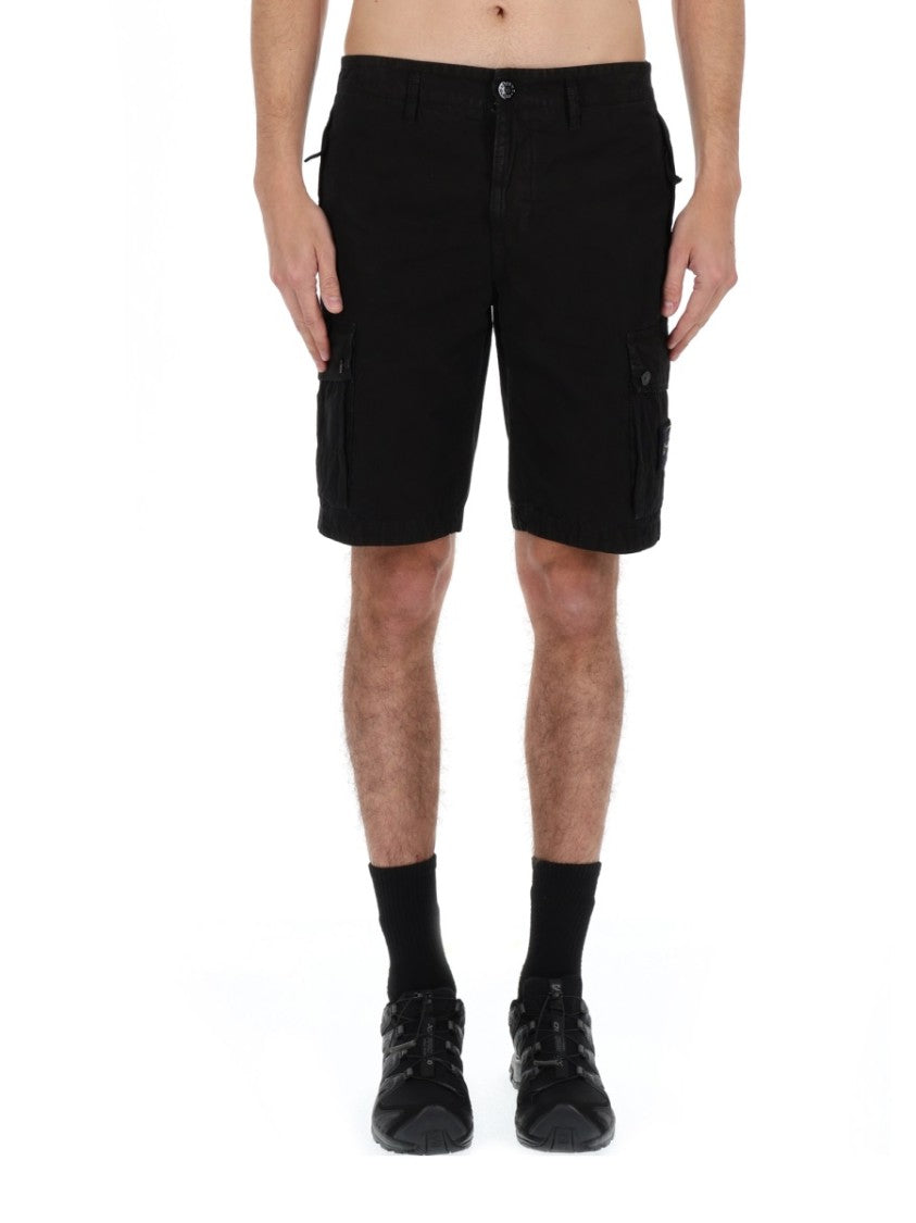 Stone Island Cargo Straight Logo Cotton Shorts