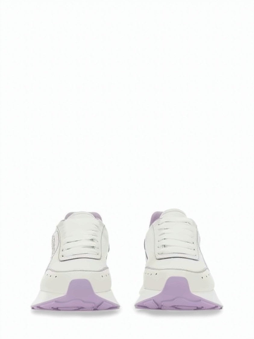 Alexander Mcqueen White Sneakers With Lavender Accents And Artistic Design