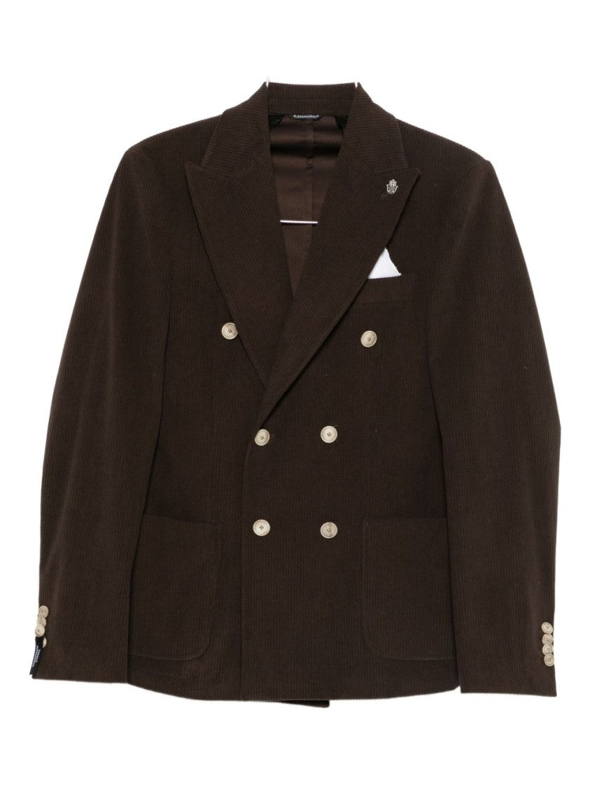 Daniele Alessandrini Structured Double-Breasted Brown Corduroy Jacket