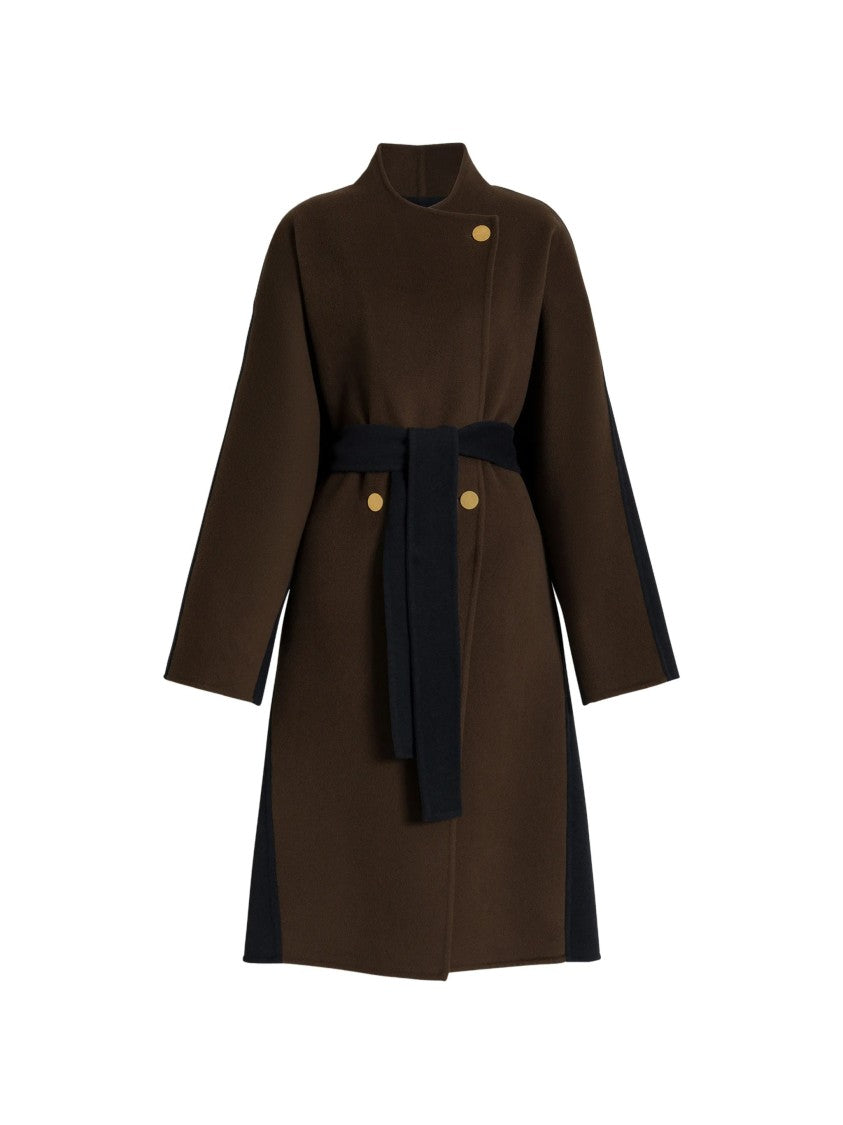 Alberta Ferretti Long Wool Coat With Wrap Design And Contrasting Belt