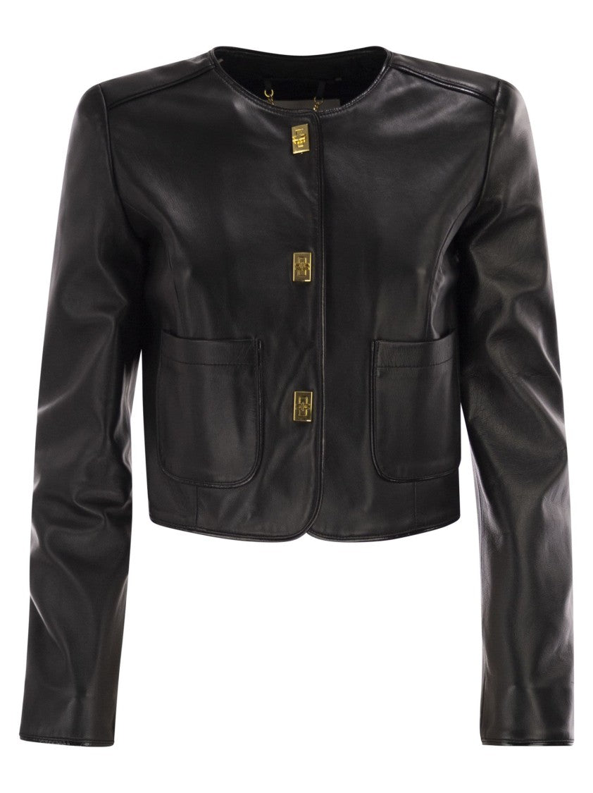 Elisabetta Franchi Leather Jacket With Vinyl Details