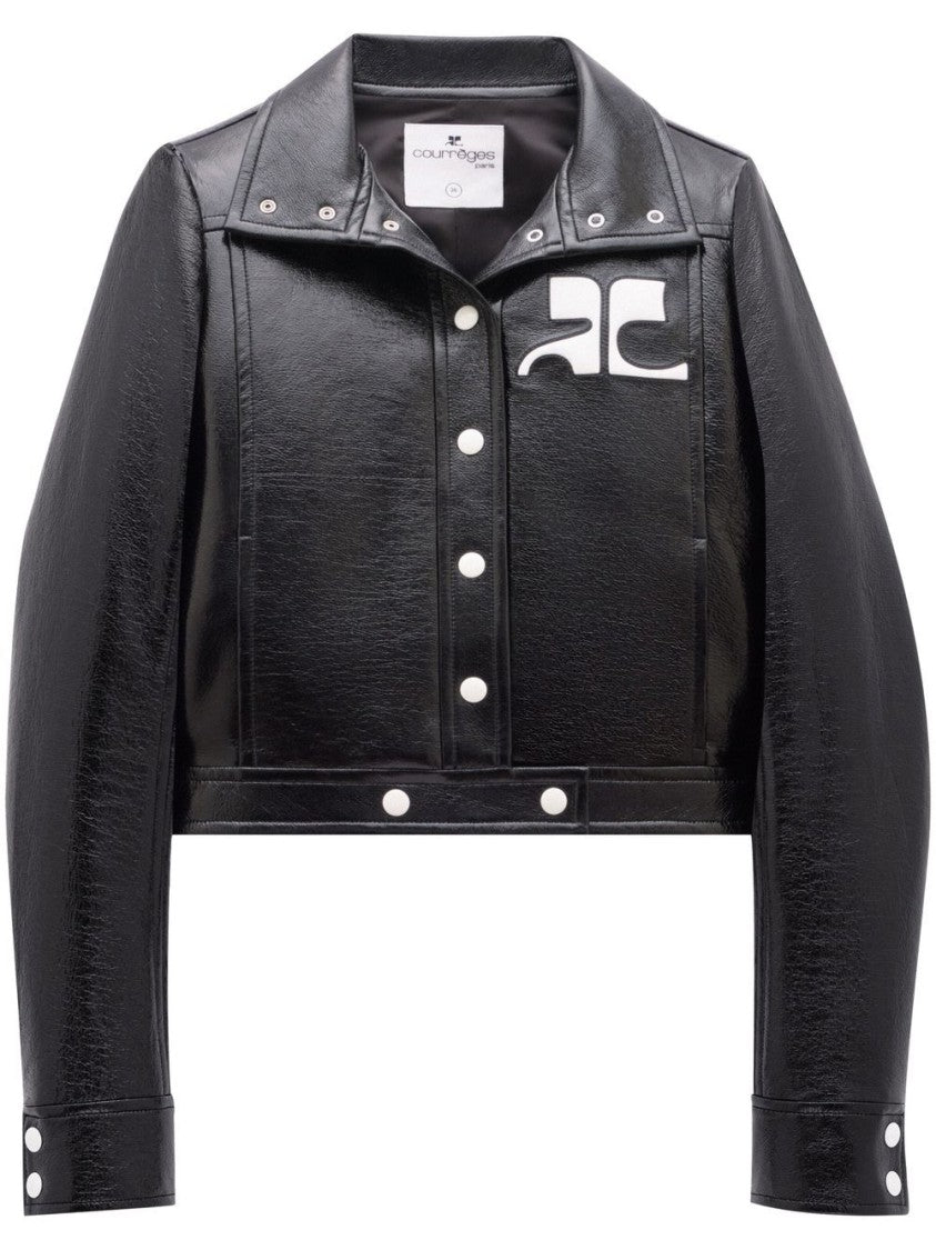 Courrèges Black Glossy Silk-Blend Cropped Jacket