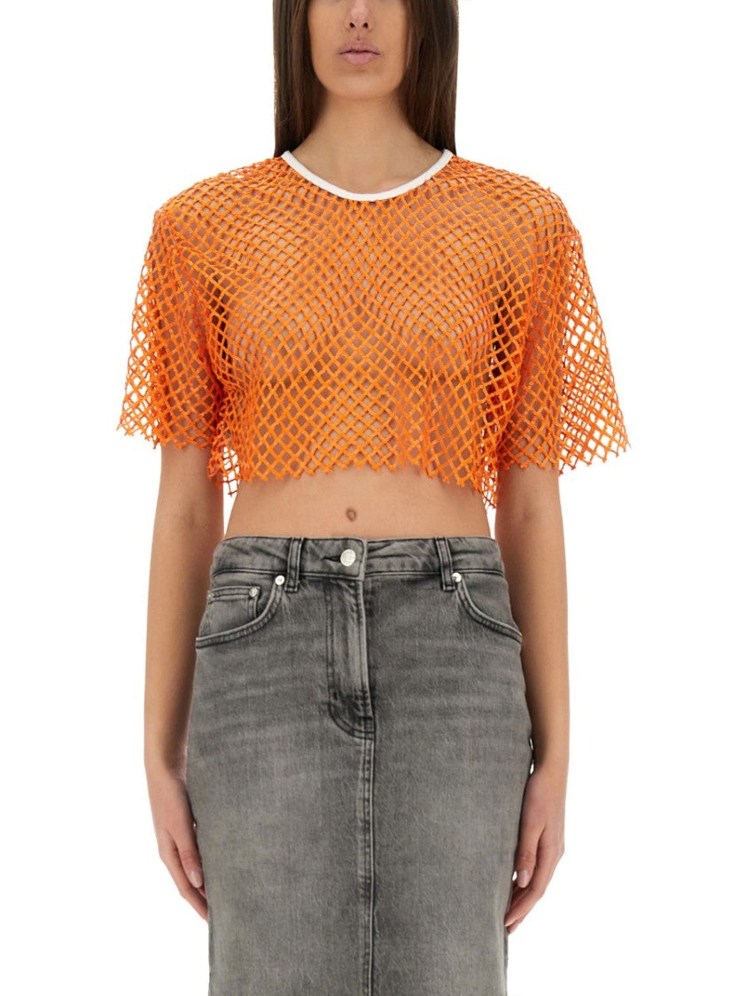 Moschino Cropped Mesh Top With Contrasting Neckline