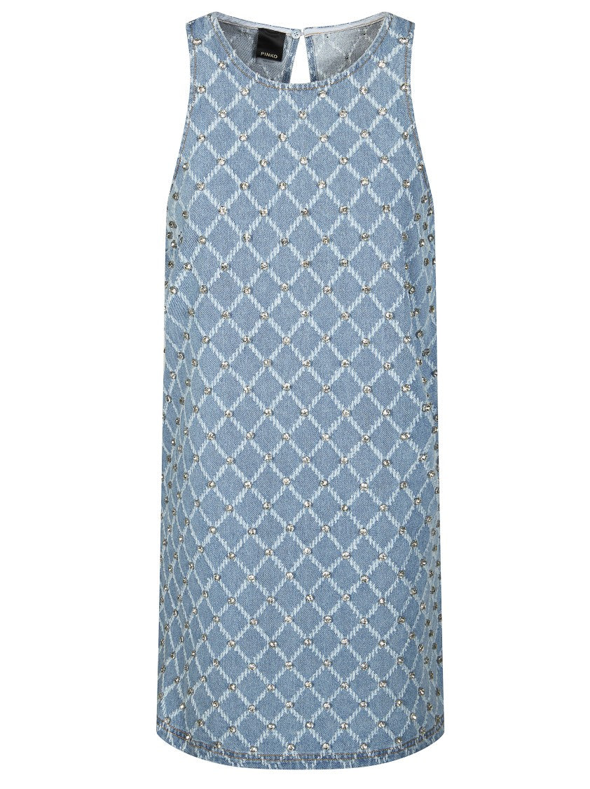 Pinko Light Blue Amorino Diamond Denim Mini Dress