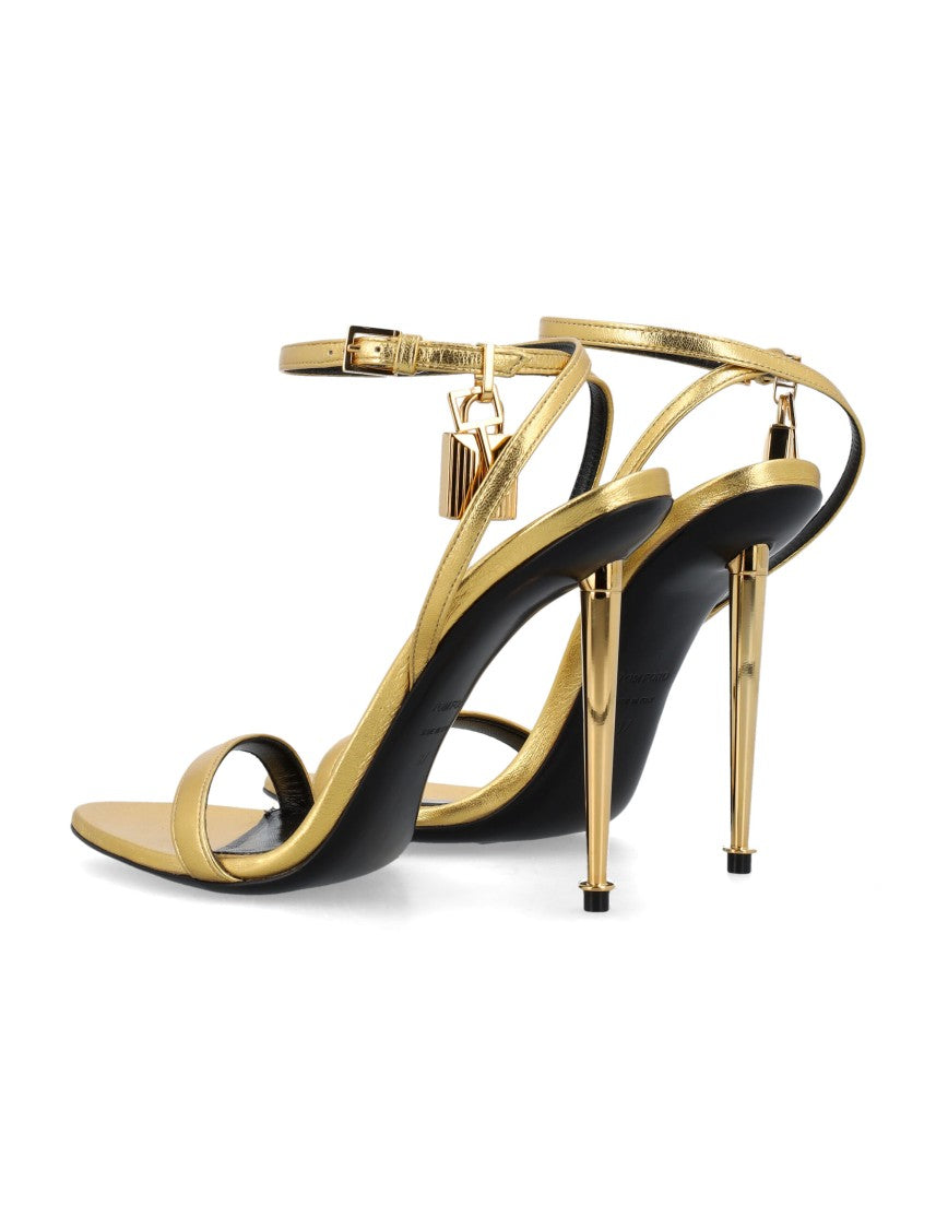 Tom Ford Leather Metallic Heel Padlock Sandals