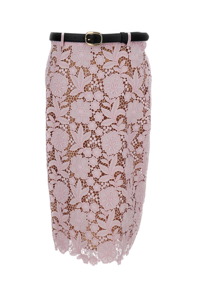 Self-Portrait Floral Lace Midi Skirt