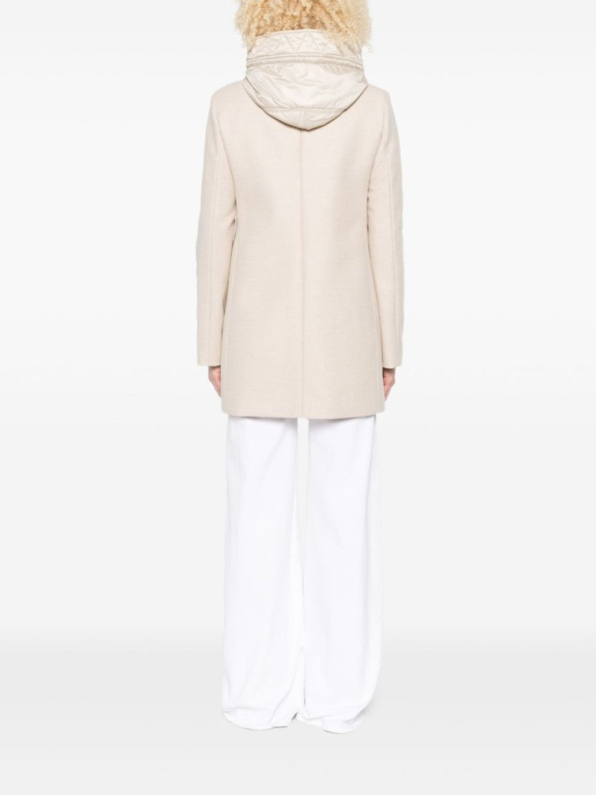 Fay Neutral Beige Long Coat With High Collar And Toggle Closure