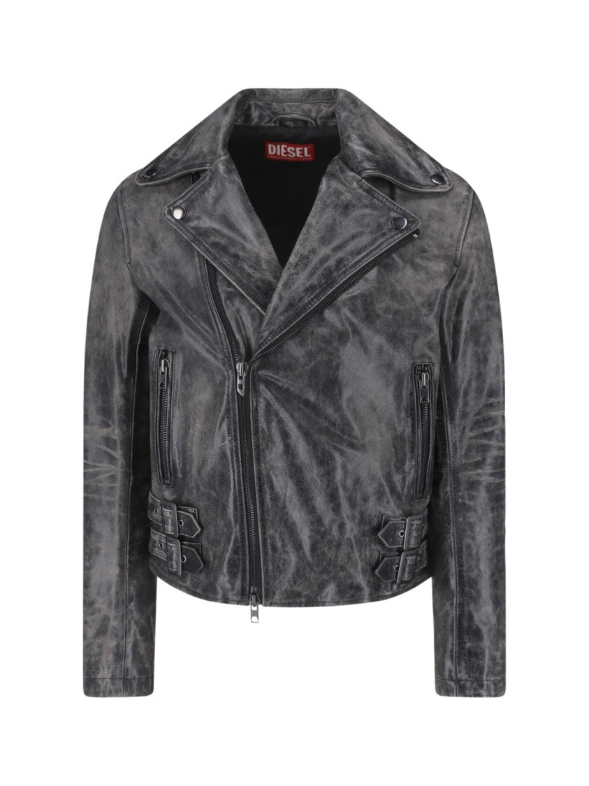 Diesel Black Crackle Leather Biker Jacket