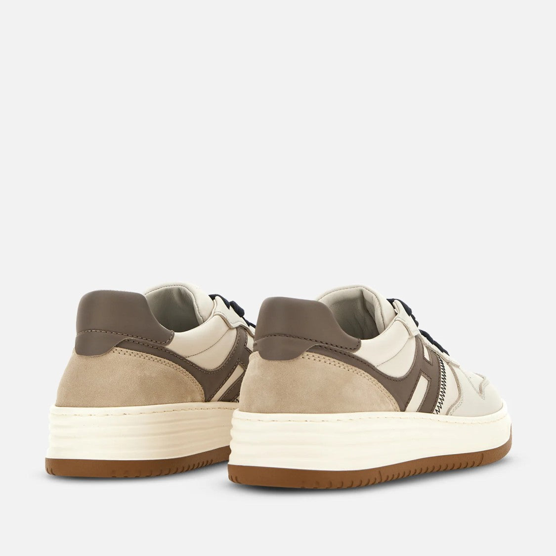 Hogan Refined Ivory Lace-Up Shoes With Suede Accents