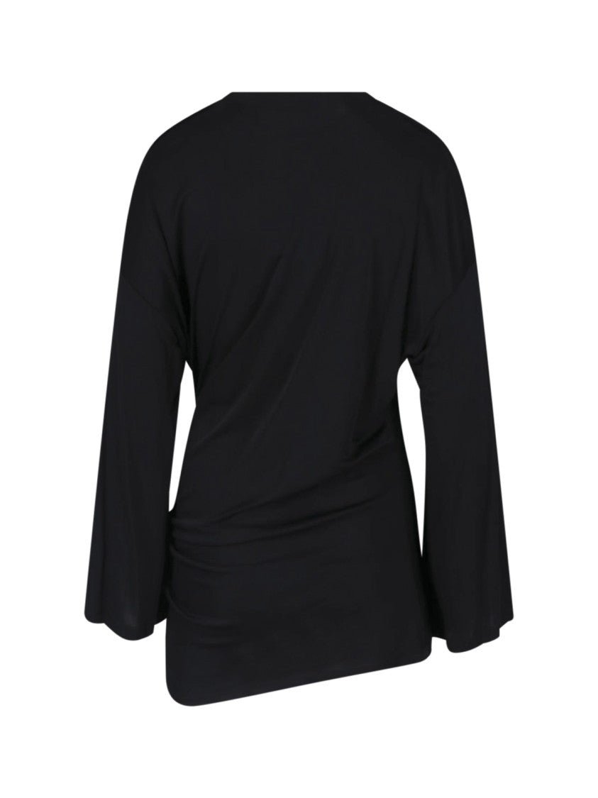 The Attico Relaxed Fit Black Dress With Gathered Detail