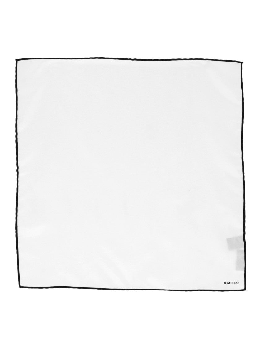 Tom Ford Contrast Trim Pocket Square – White