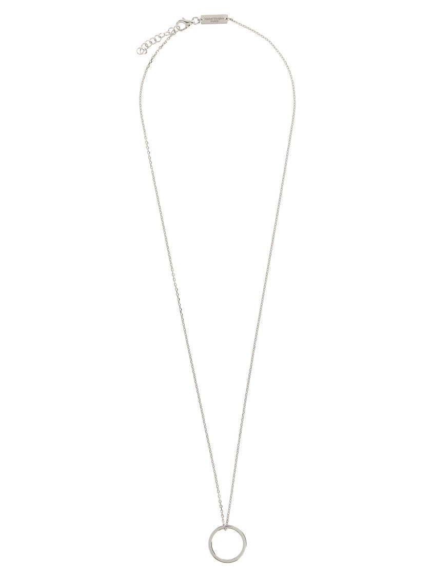 Maison Margiela Silver Rolò Chain Necklace With Engraved Logo Pendant