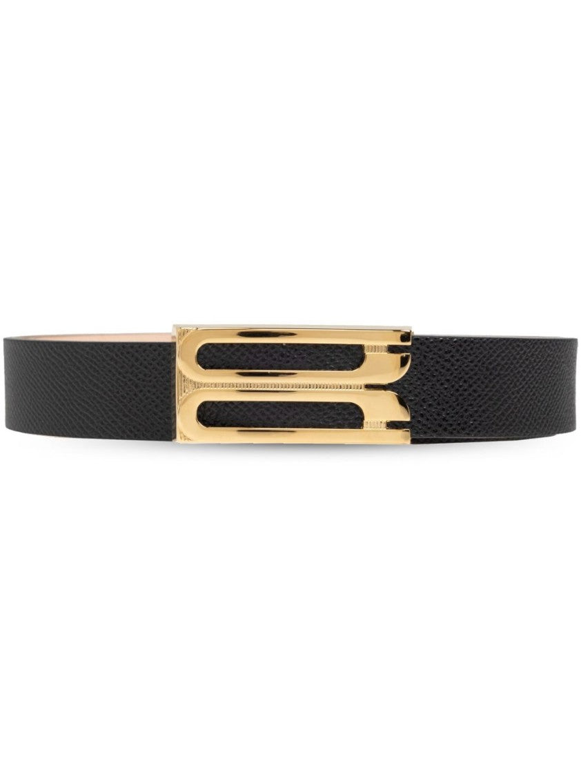 Victoria Beckham Grained Calfskin Belt With Gold Metal Buckle