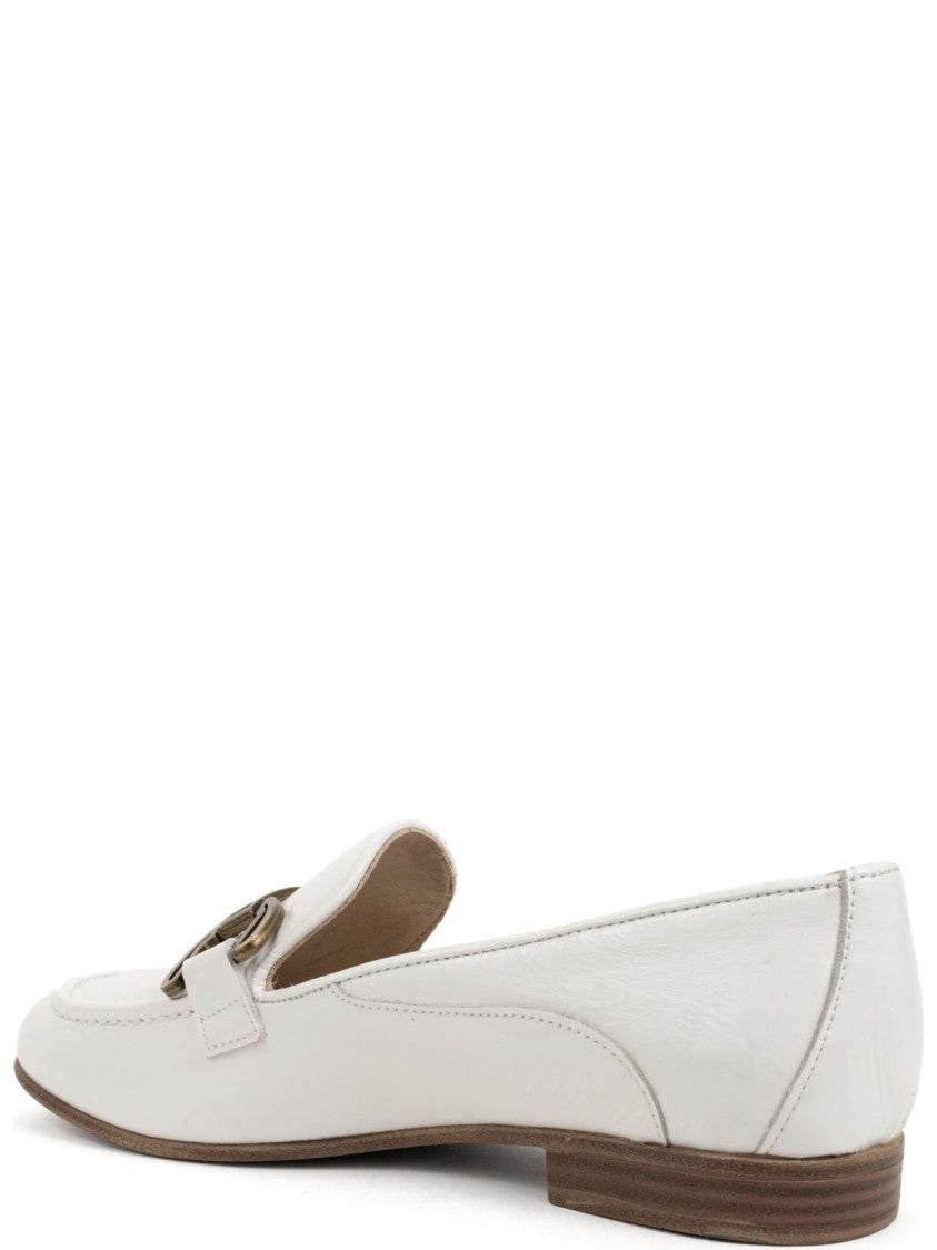 Sergio Moretti White Leather Loafers With Buckle Accent