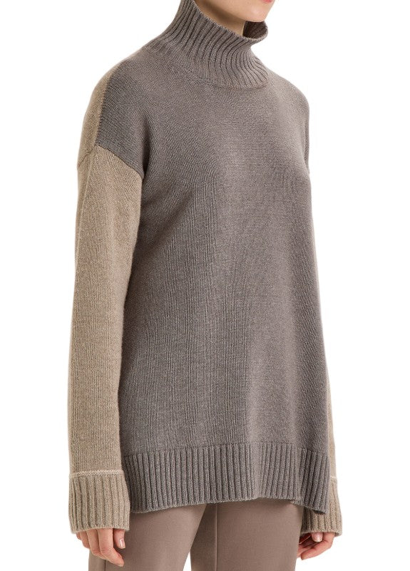 Maliparmi Carded Wool Cashmere High-Neck Colorblock Sweater