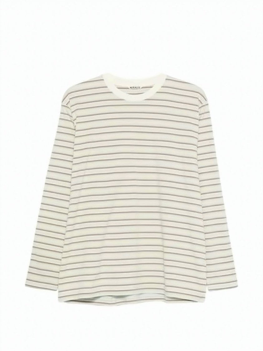 Auralee Long-Sleeve Cotton T-Shirt With Striped Design