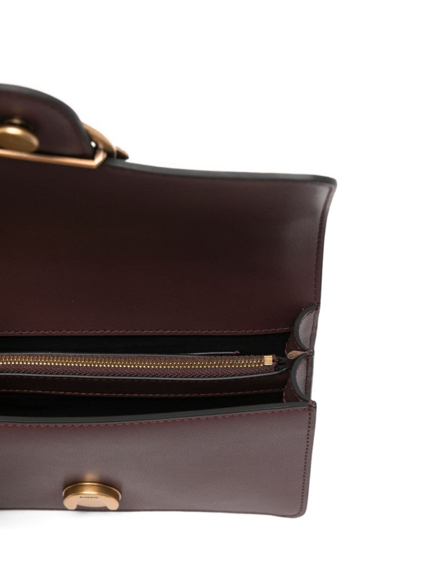 Pinko Structured Burgundy Shoulder Bag With Gold-Tone Clasp