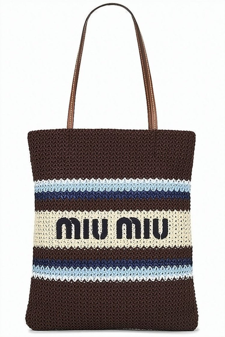 Miu Miu Textured Knit Shoulder Bag With Bold Logo