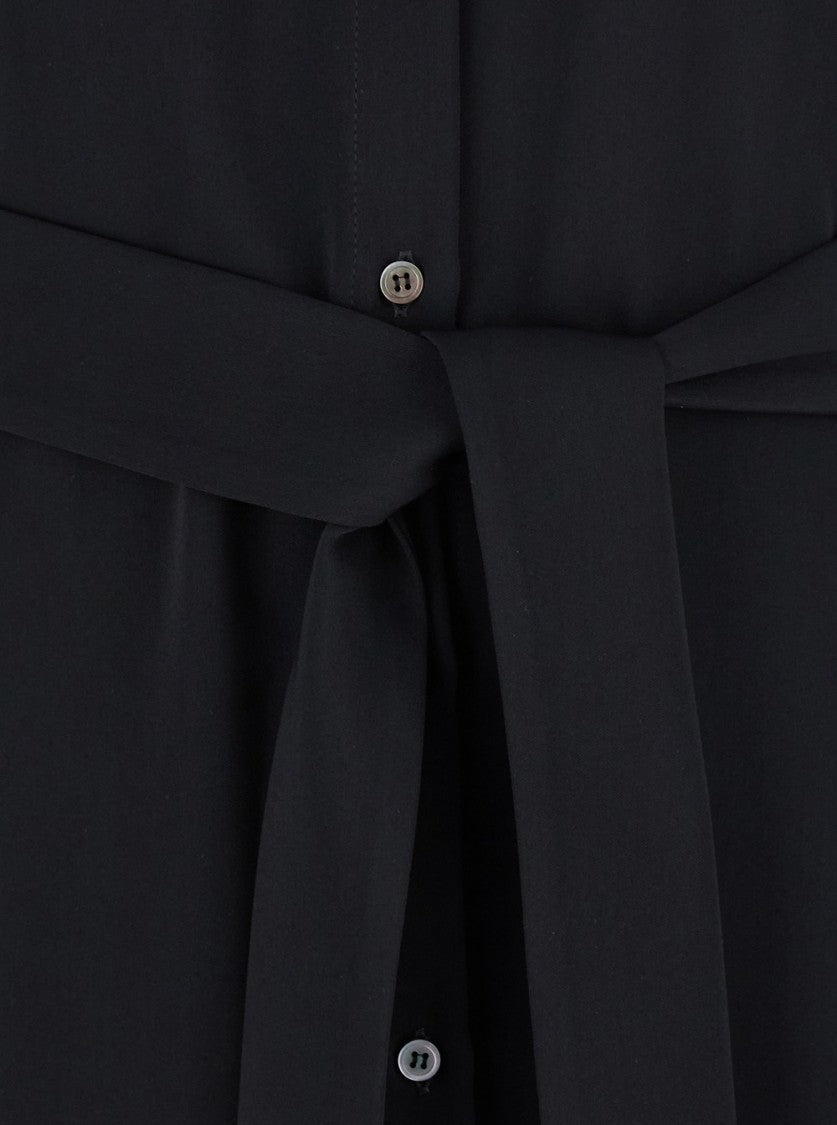 Plain Black Long Dress With Classic Collar