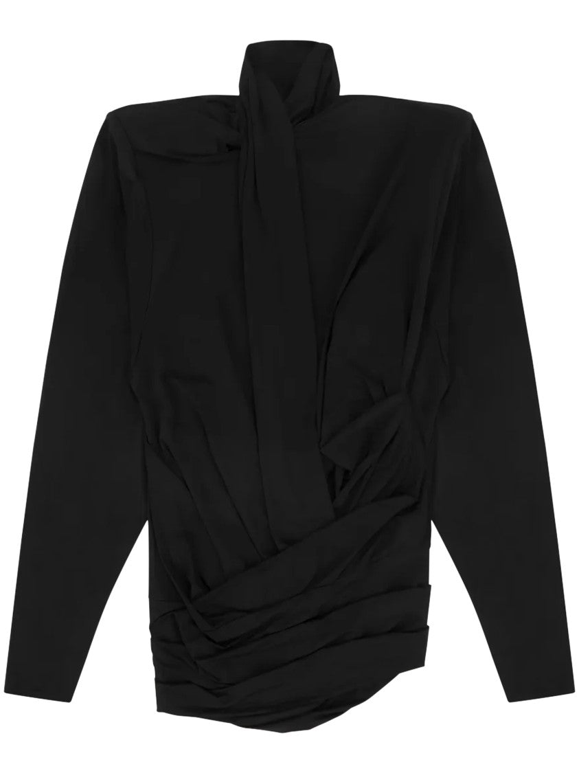 Entire Studios Black Draped Fitted Long-Sleeve Dress