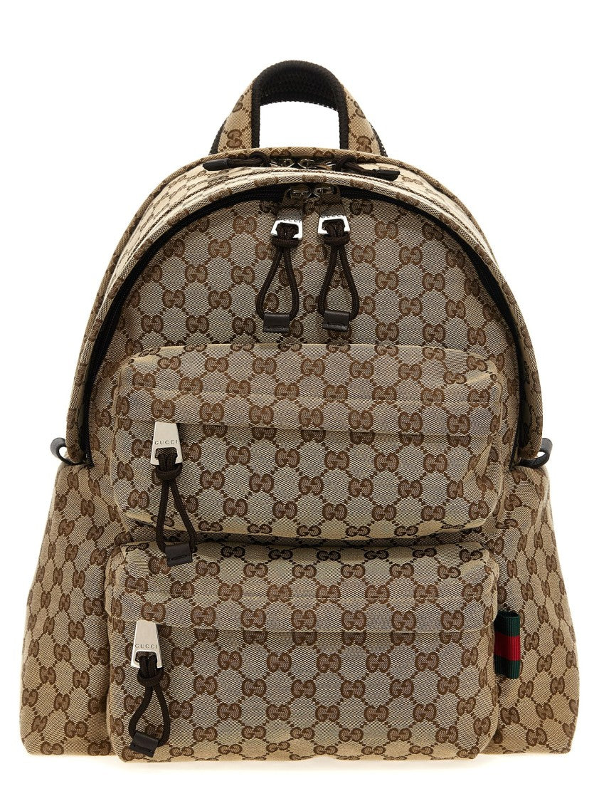 Gucci Medium Gg Fabric Backpack With Embossed Logo