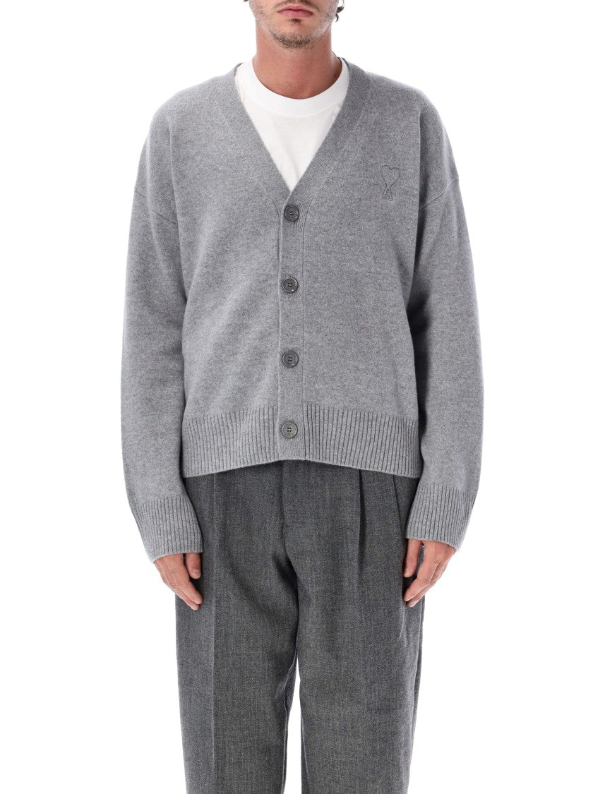 Ami Paris Grey Adc V-Neck Knit Cardigan