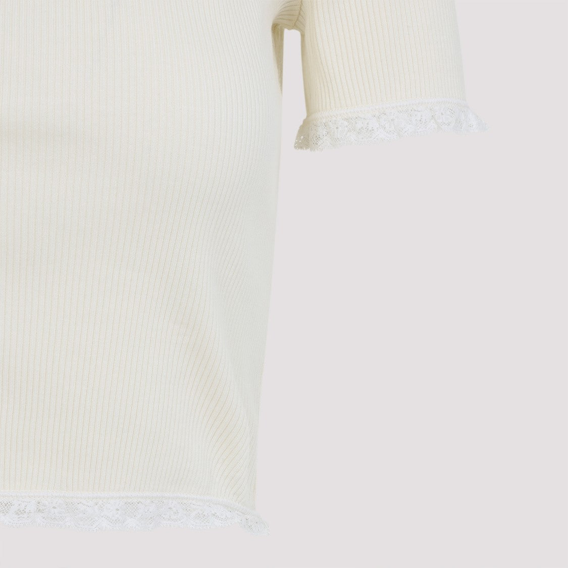 Miu Miu Fitted Nude T-Shirt With Lace Trim