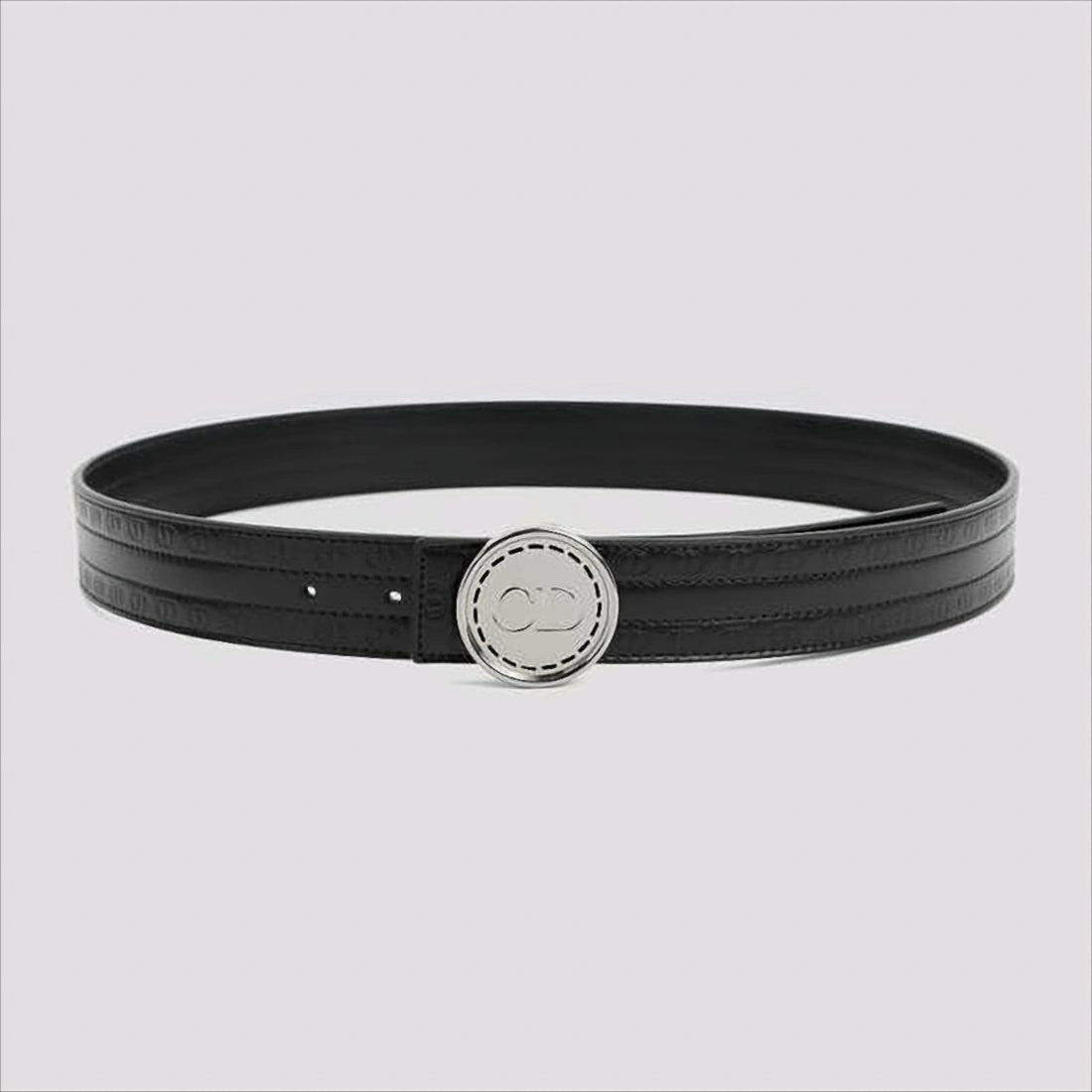 Christian Dior Leather Belt With Engraved Silver Buckle