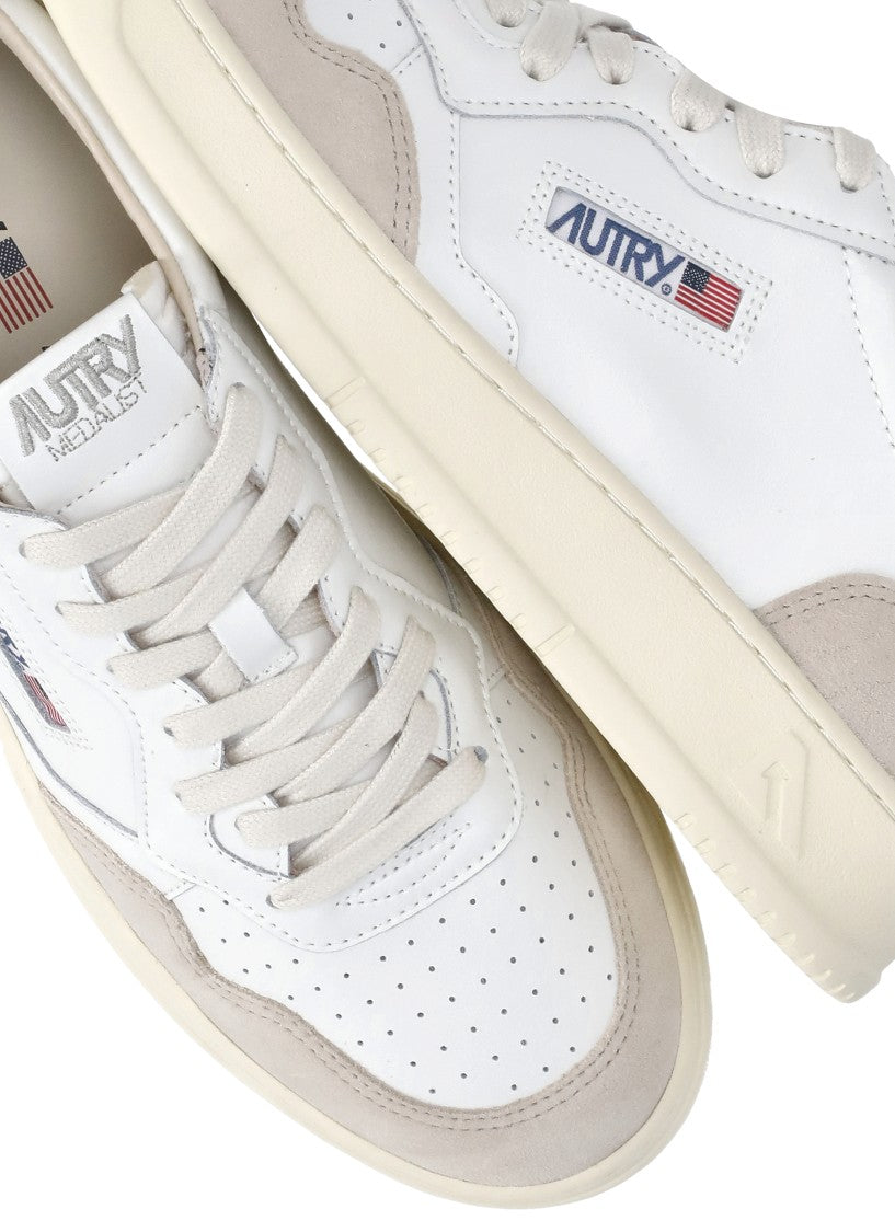 Autry White Medalist Low Suede-Blend Sneakers
