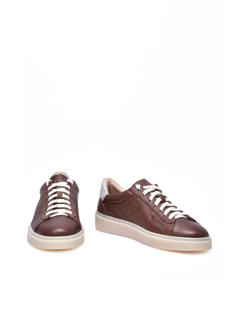 Eleventy Brown Hammered Leather Sneakers