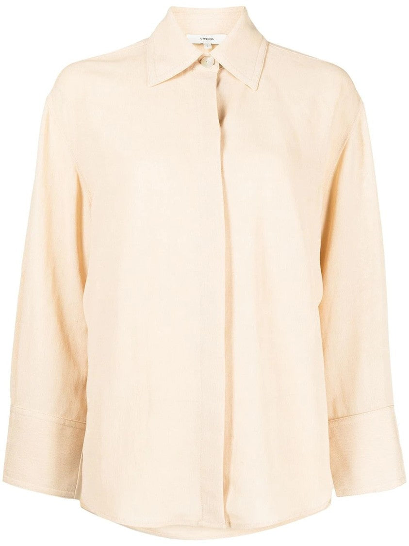 Vince Beige Tie-Back Viscose-Linen Long-Sleeve Shirt