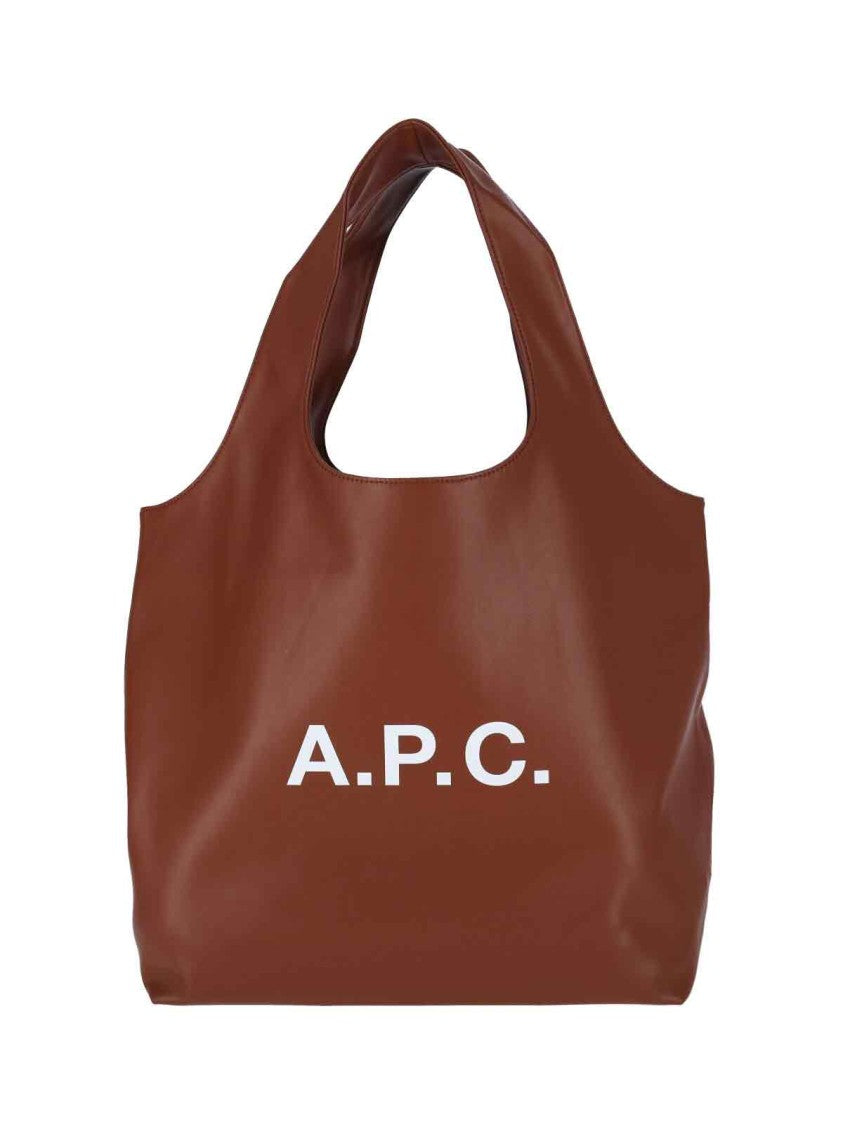 A.P.C. Brown Ninon White Logo Fabric Tote