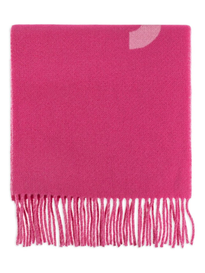 Jacquemus Pink Wool Jacquard Logo Fringed Scarf