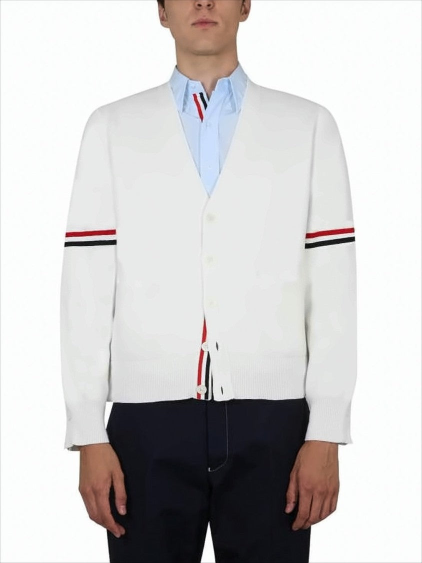 Thom Browne V-Neck Button Closure Cardigan With Contrasting Stripes