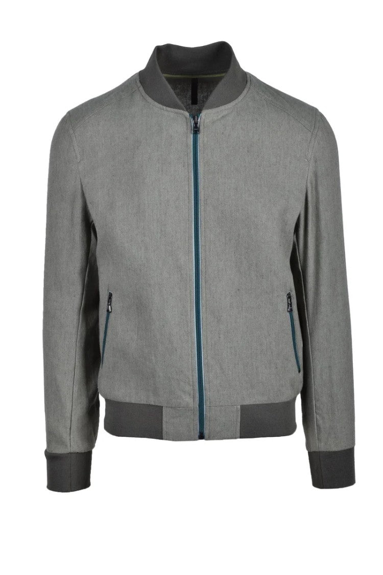 Laboratori Italiani Minimalist Green Cotton-Linen Zip Jacket