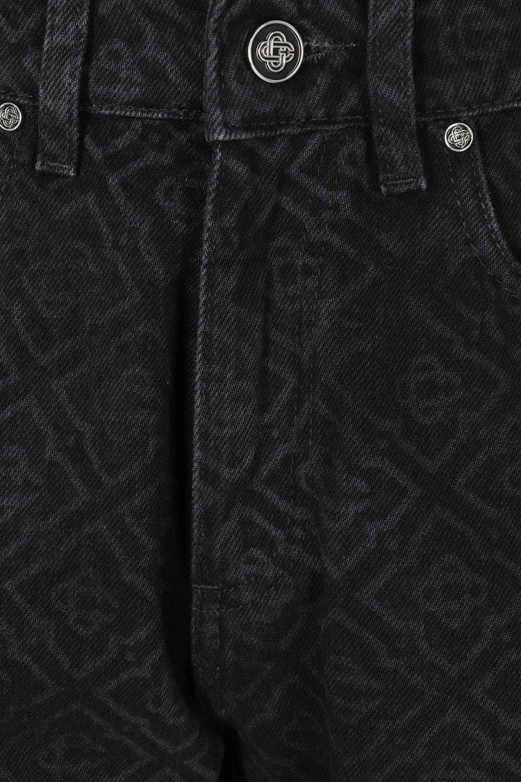Casablanca Black Monogram Baggy Wide-Leg Printed Cotton Jeans