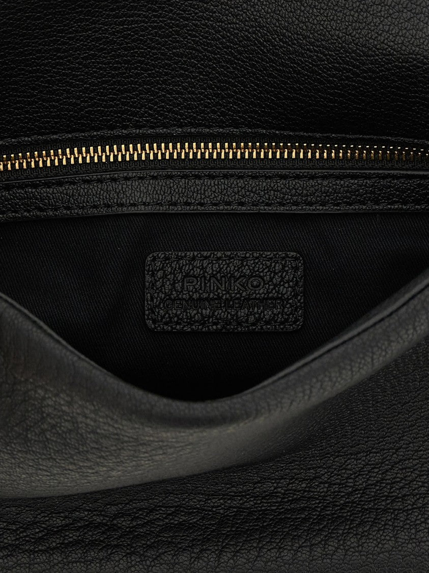 Pinko Rectangular Handbag With Gold-Tone Horizontal Chain And Flap Closure