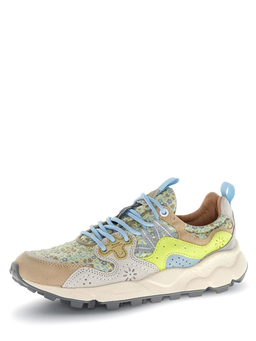 Flower Mountain Floral-Patterned Sneakers With Suede Overlays And Chunky Sole