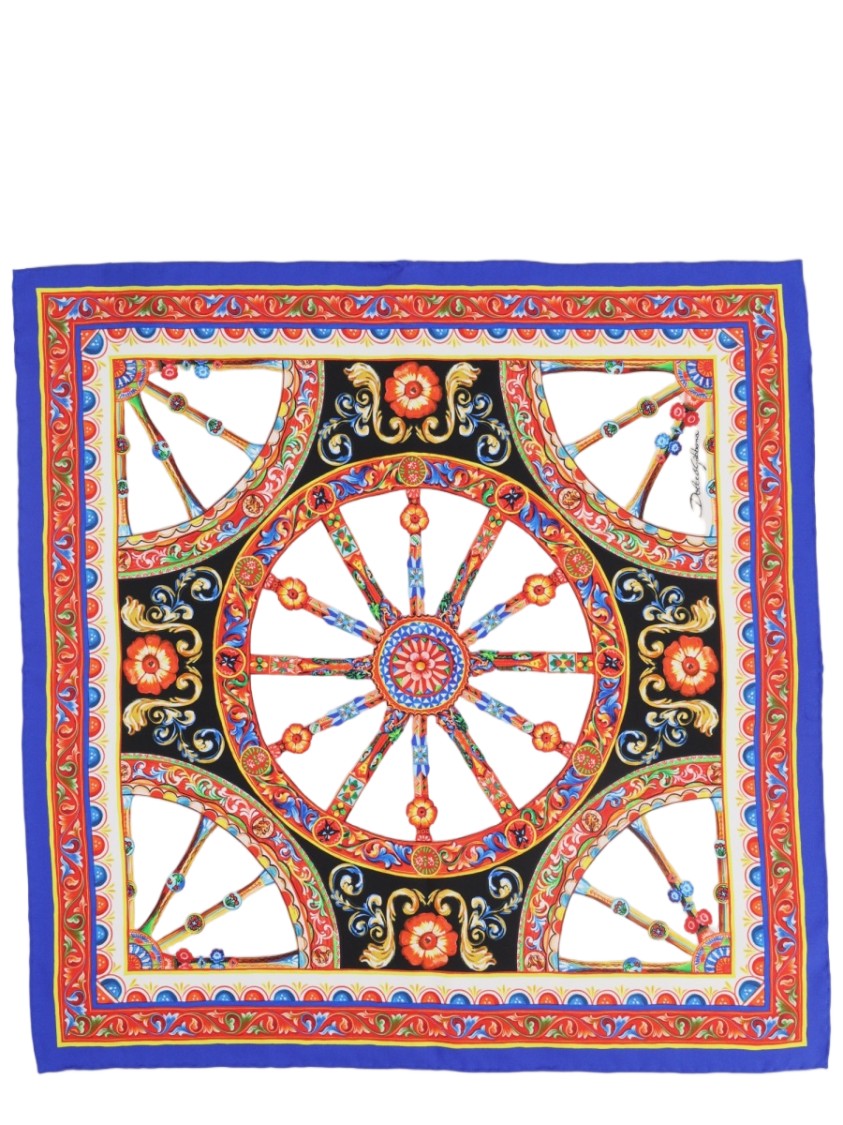 Dolce & Gabbana Wheel Motif Square Silk Scarf