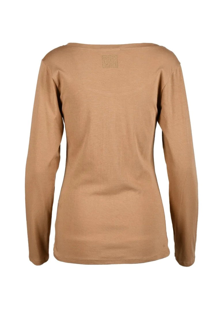 Gil Santucci Beige Metallic Stretch Cotton T-Shirt