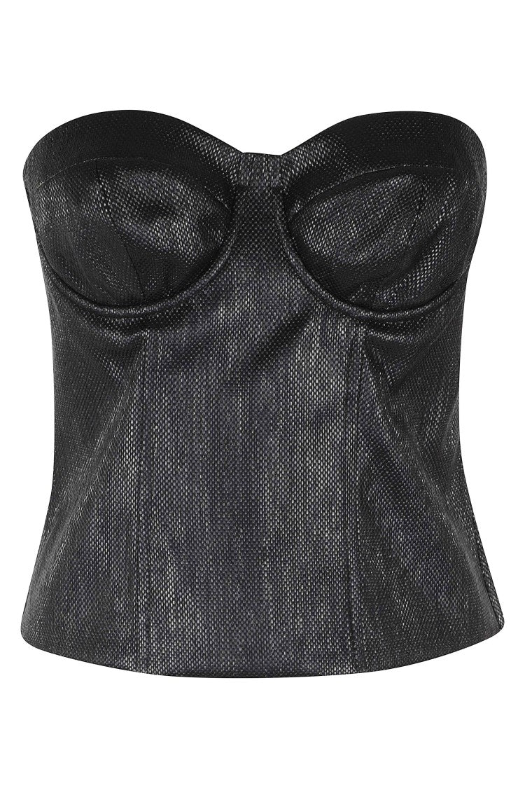 Federica Tosi Black Rafia Bustier Metallic-Effect Cotton-Blend Top