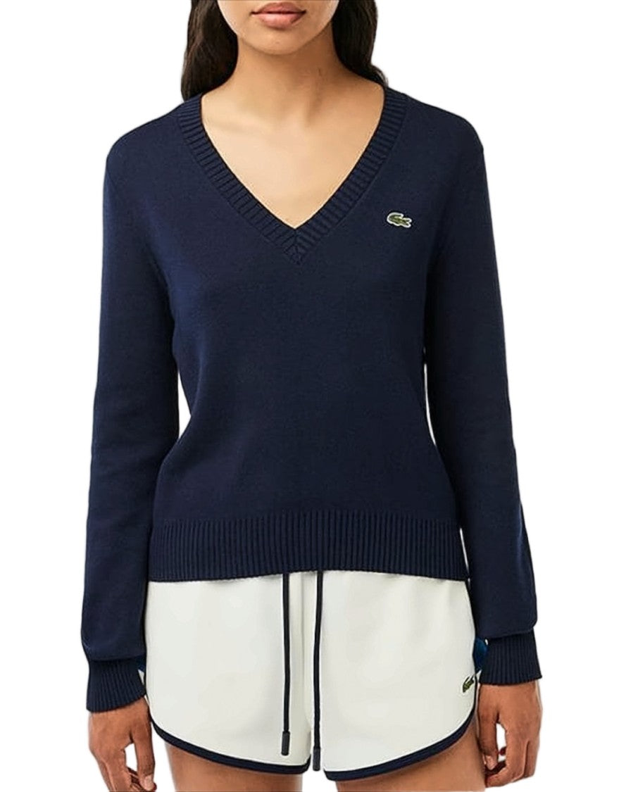 Lacoste Classic V-Neck Knitwear Sweater With Ribbed Detailing