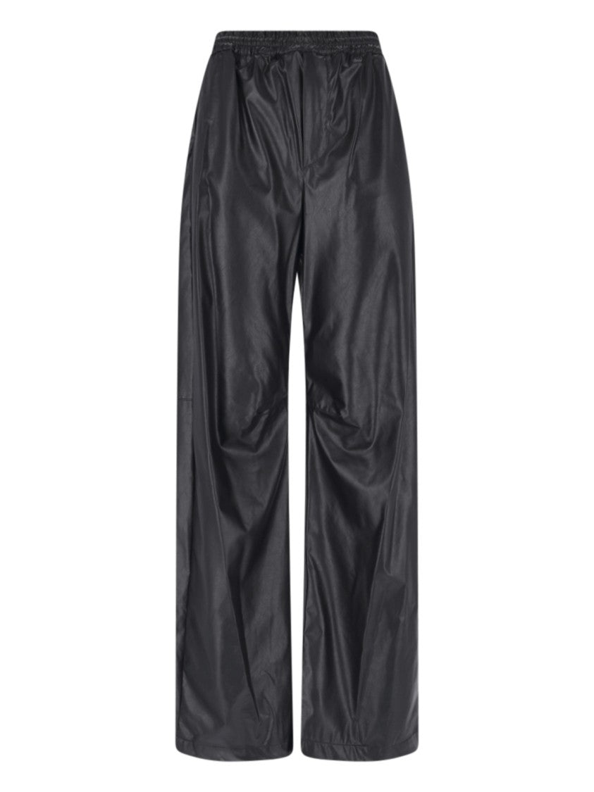 Mm6 By Maison Margiela Wide-Leg Faux Leather Pants With Gathered Waistband And Side Pockets